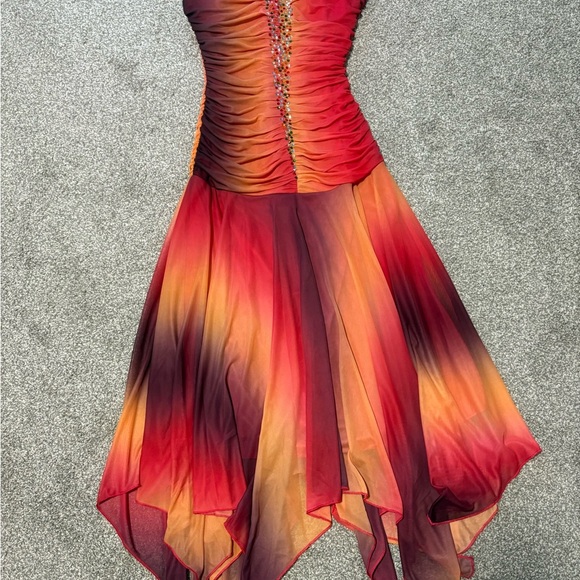 Y2k Elegant Sunset Ombre Midi Prom Dress With Sweetheart Neckline Size Medium - Picture 13 of 16